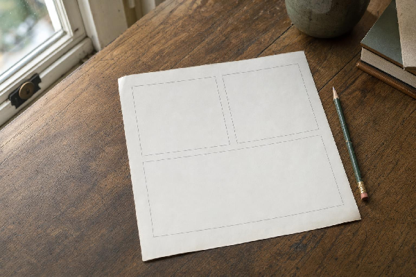 A blank reflection sheet with a pencil on a wooden desk