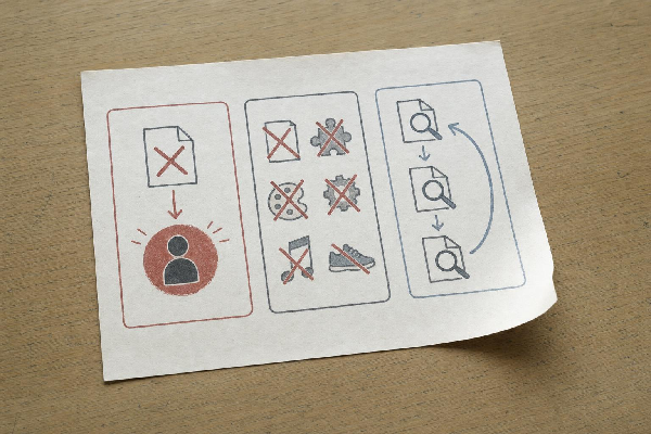 Illustrated comparison cards showing personal judgment, demanding standards, and repeated checking
